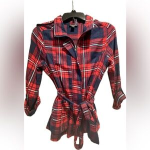 FashionWeb red navy flannel tie waist zip front shirt jacket S/M